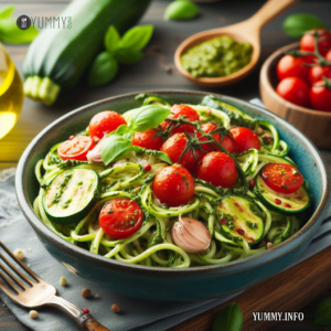 Zucchini Noodles with Pesto and Cherry Tomatoes