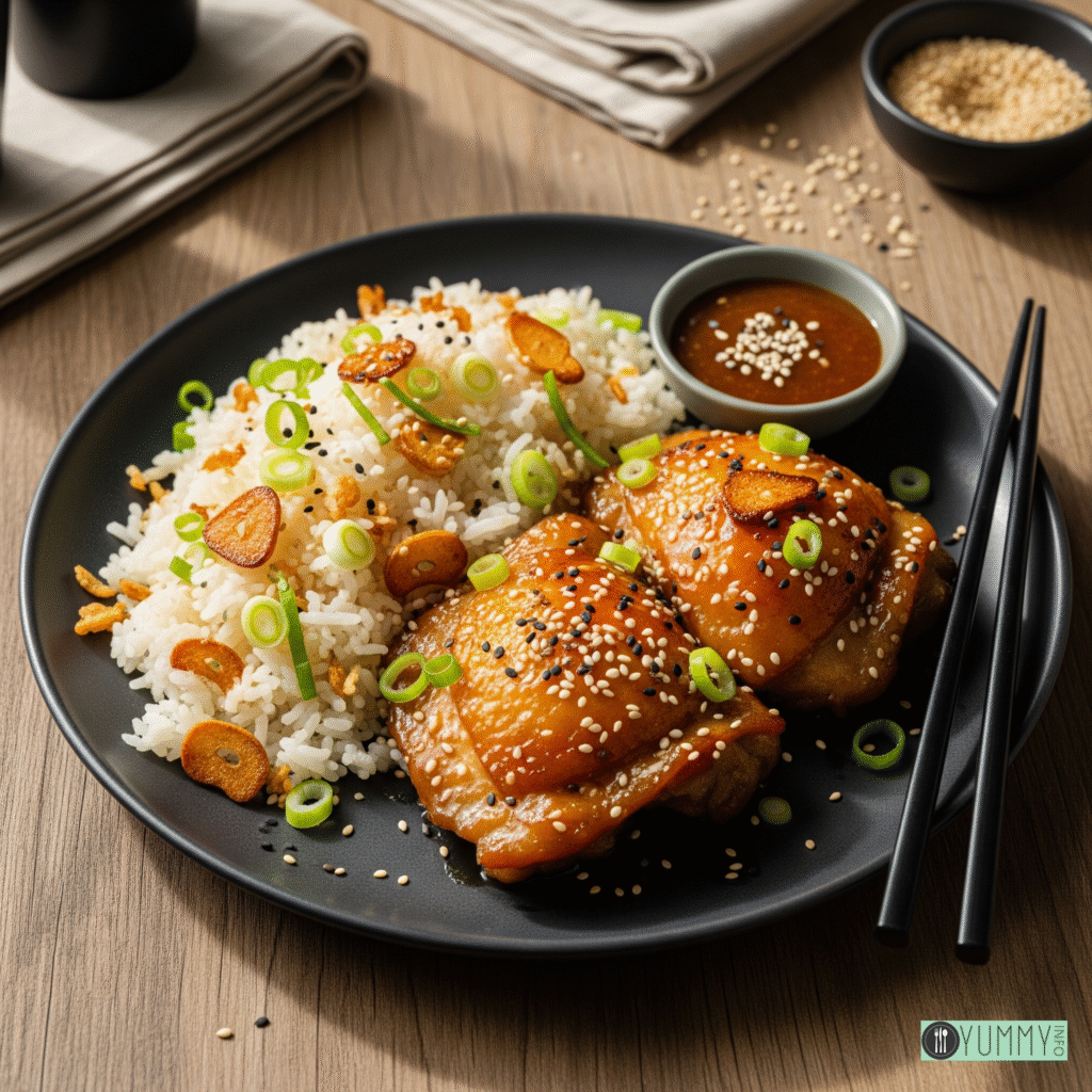 Honey Miso Glazed Chicken with Crispy Garlic Rice