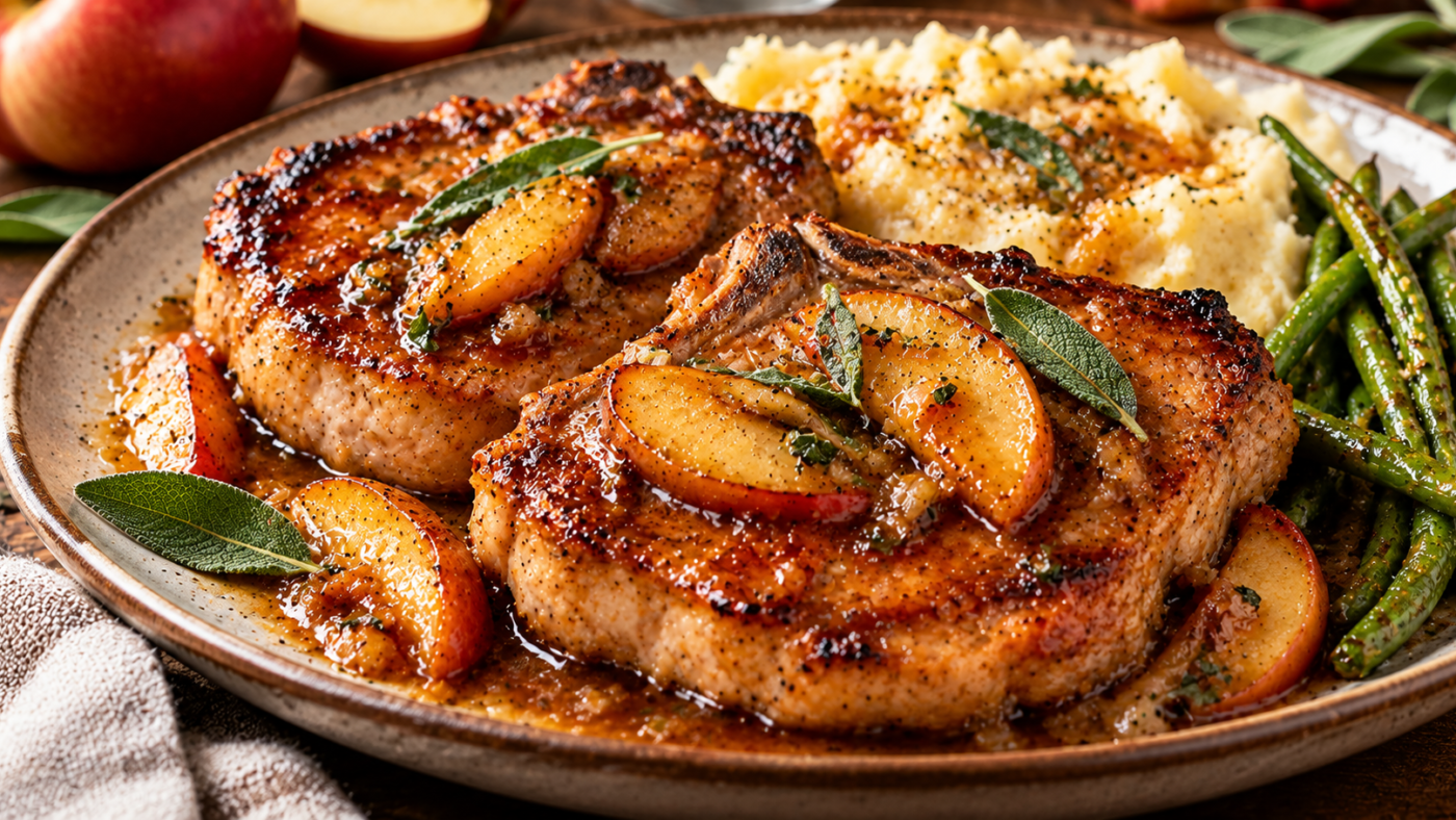 Apple Butter Glazed Pork Chops with Sage