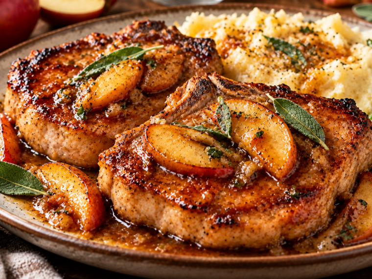 Apple Butter Glazed Pork Chops with Sage