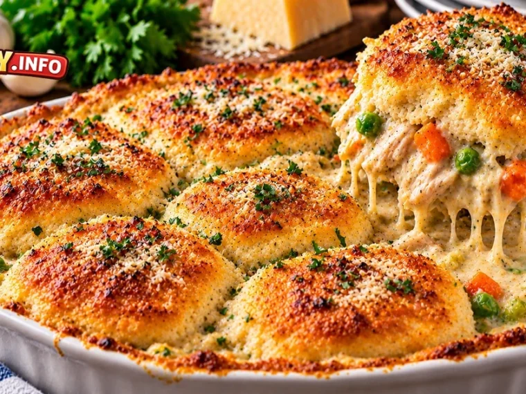 Garlic Parmesan Chicken Pot Pie with Biscuit Crust