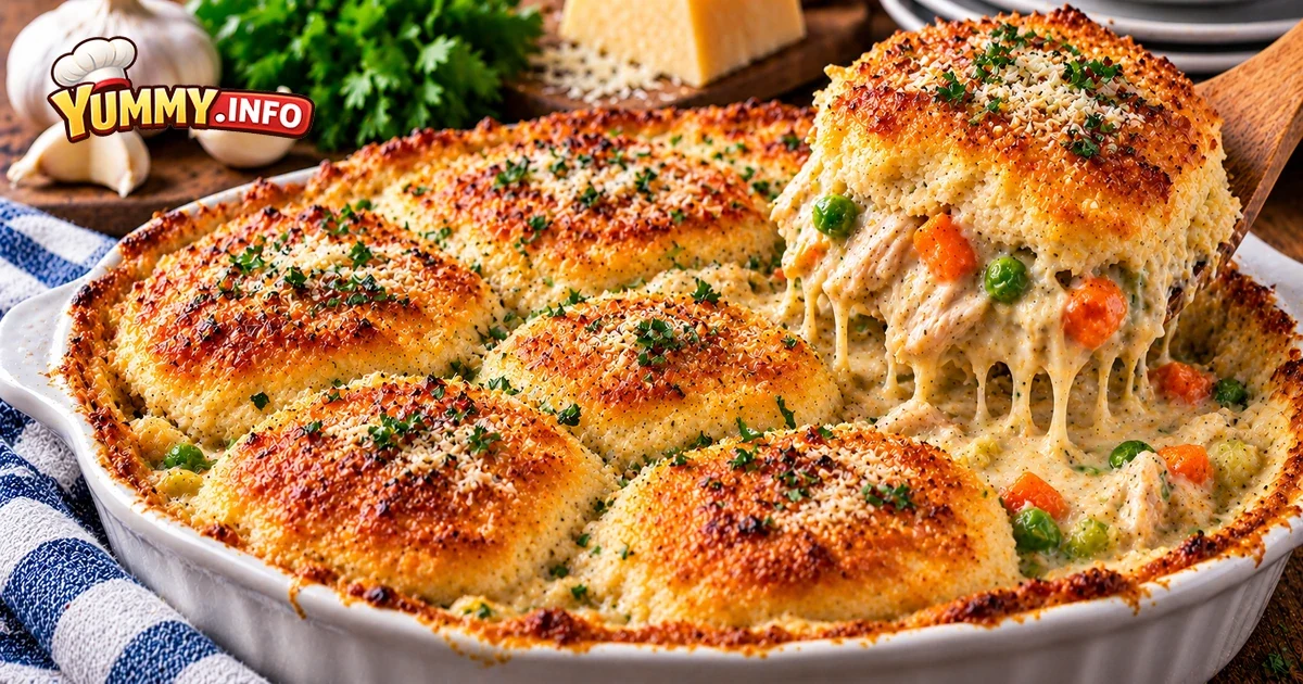 Garlic Parmesan Chicken Pot Pie with Biscuit Crust