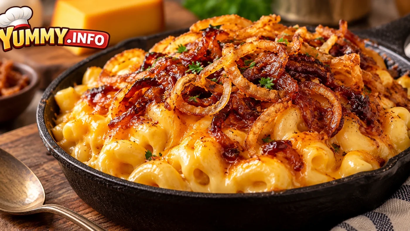 Smoked Gouda Mac & Cheese with Crispy BBQ Onions