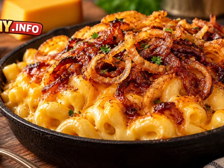Smoked Gouda Mac & Cheese with Crispy BBQ Onions